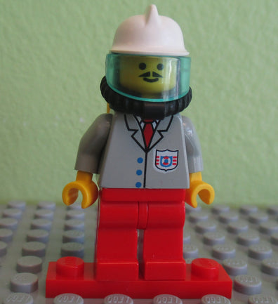 LEGO Minifigure-Coast Guard 2 - Red Legs, Airtanks, White Fire Helmet-Town / Classic Town / Coast Guard-RES007-Creative Brick Builders